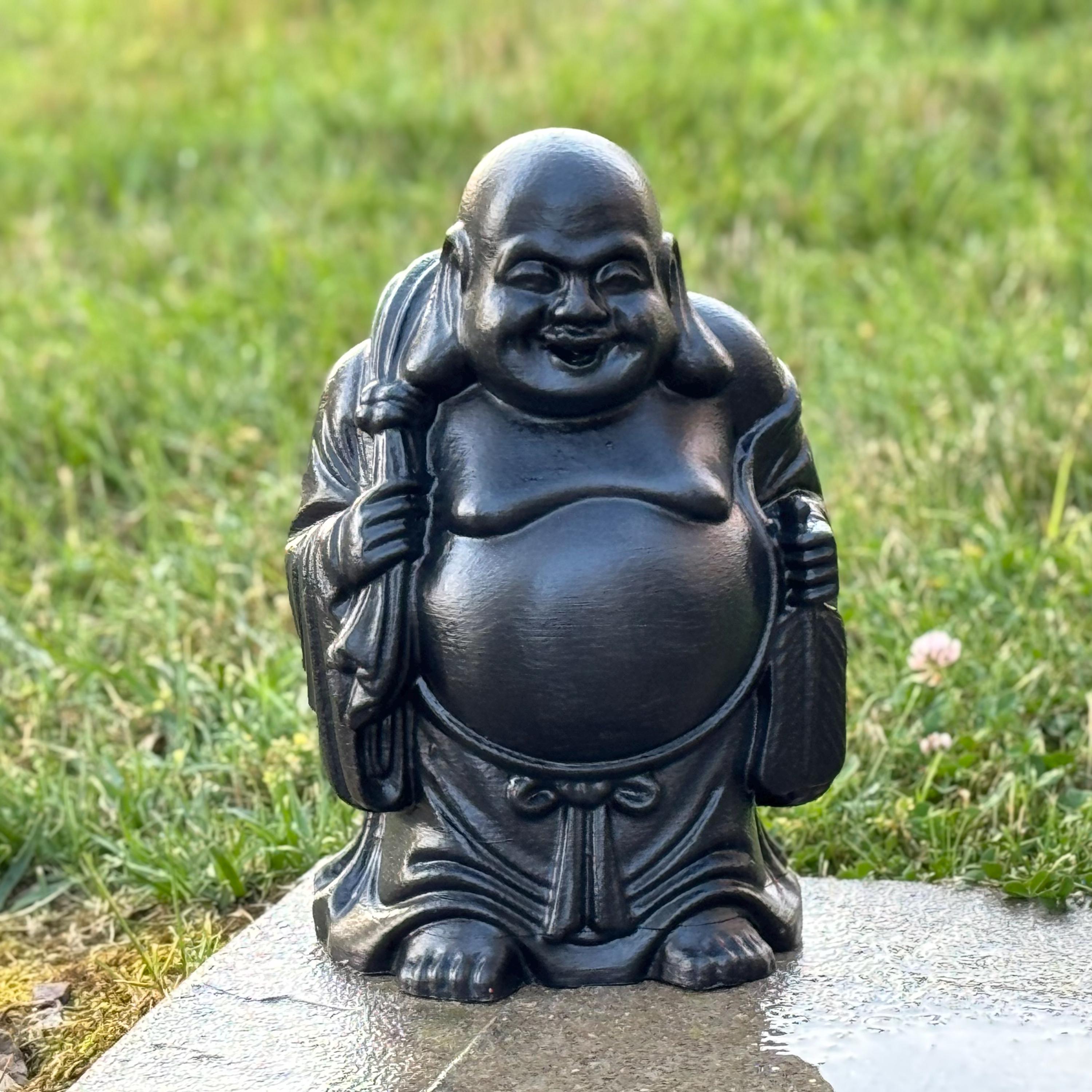 Black Laughing Buddha Statue Garden Decor Resin Sculpture Concrete
