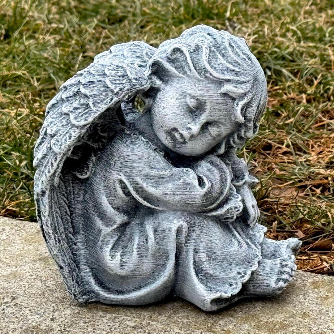 Concrete Sleeping Angel Garden Statue Memorial Cherub Sculpture Outdoor ...