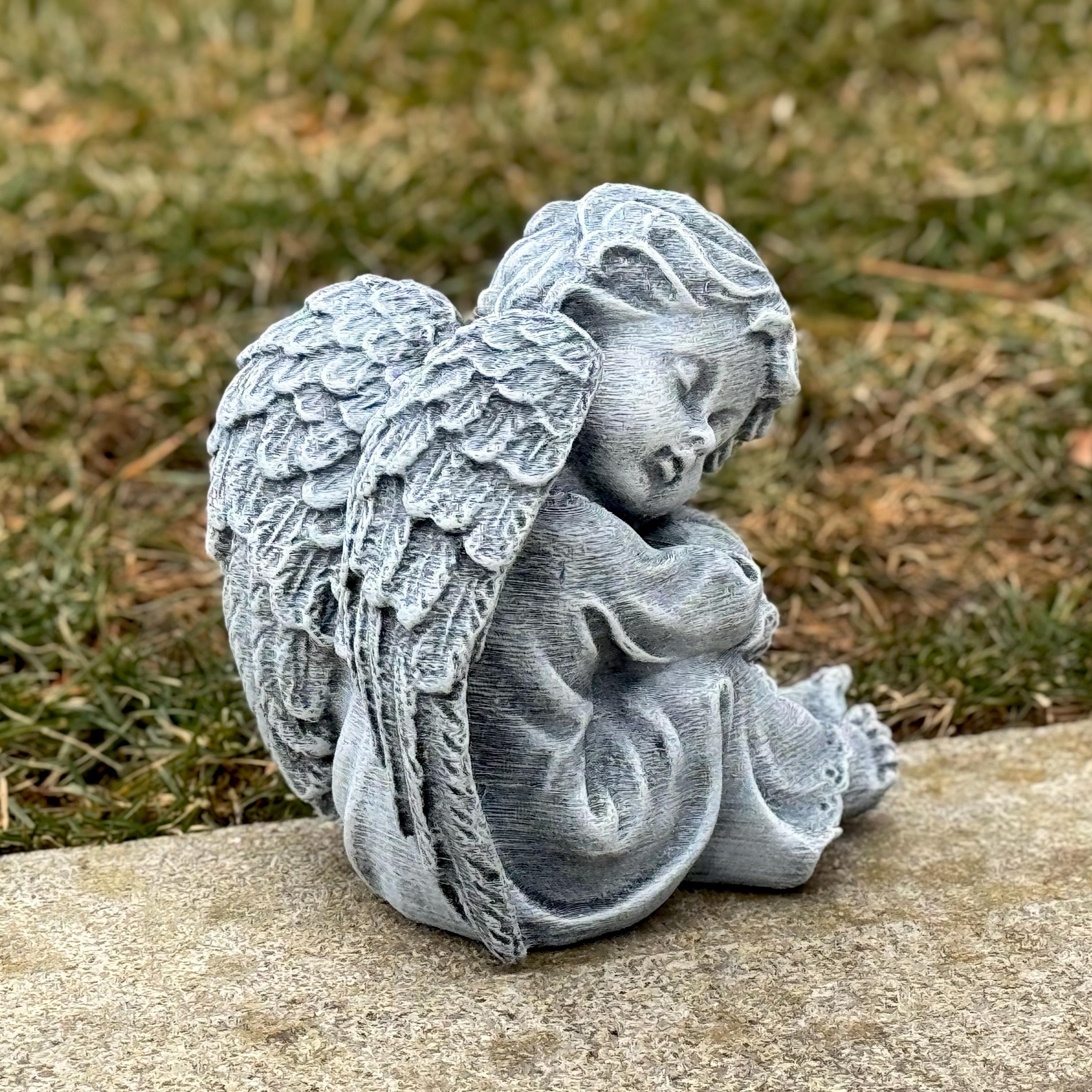 Concrete Sleeping Angel Garden Statue Memorial Cherub Sculpture Outdoor ...