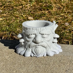 Concrete Tree Stump Planter Face Garden Pot Woodland Decor Outdoor Sculpture Rustic Yard Ornament Fairy Garden Accent