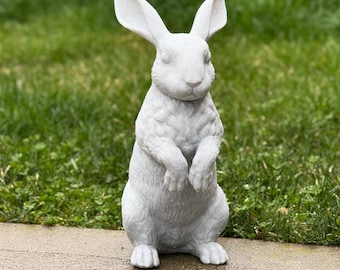 Standing Rabbit Garden Statue Funny Bunny Yard Decor Outdoor Animal Figurine Cute Spring Sculpture Woodland Lawn Ornament Concrete Bunny