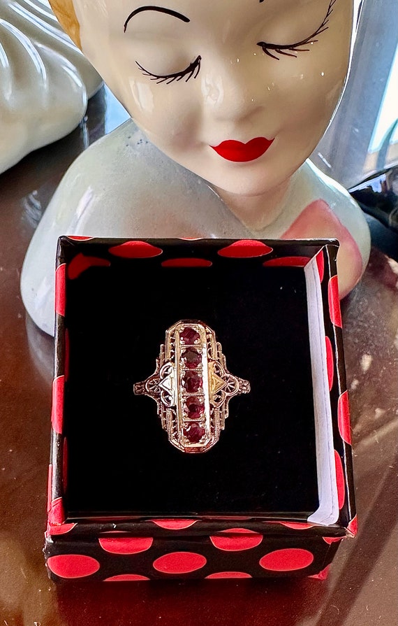 Antique Estate Art Deco Genuine Rubies 14K Solid W