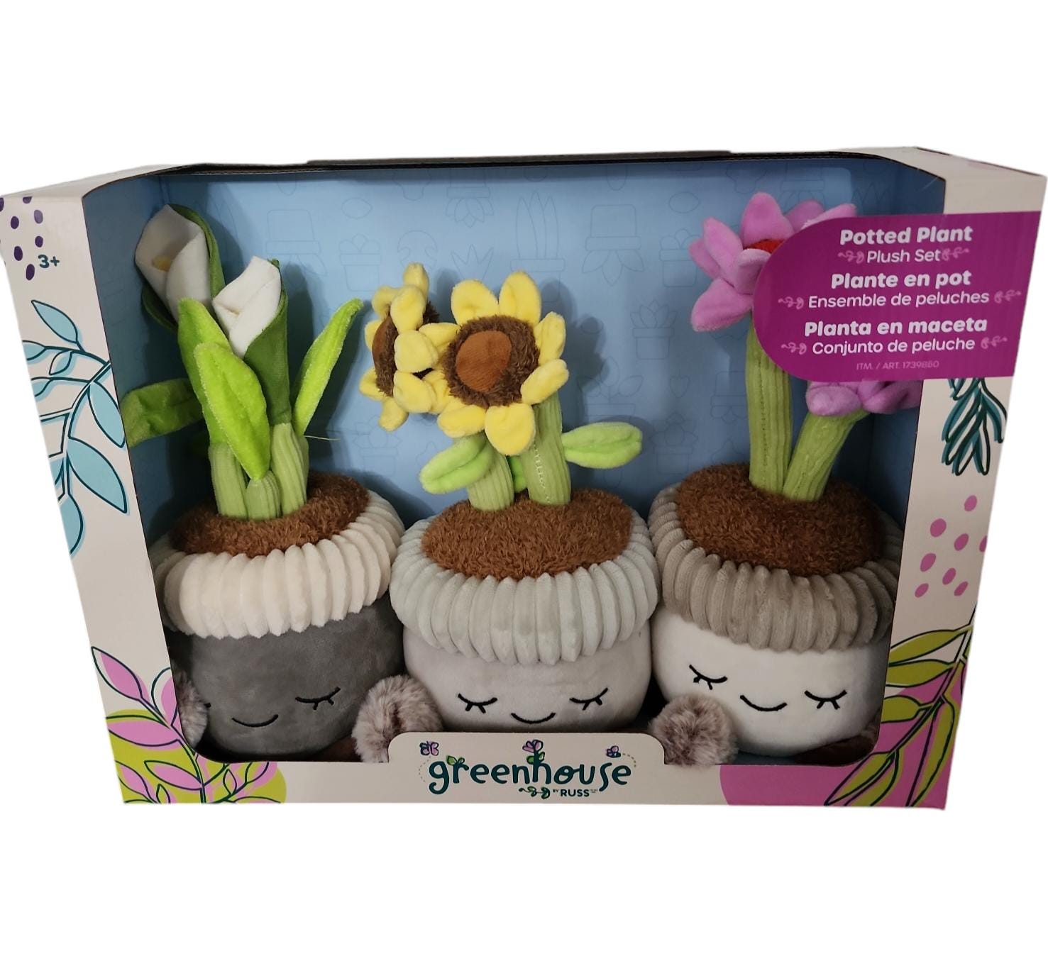 Greenhouse by Russ 12 Inch Plush Plants, 3-pack (flowers