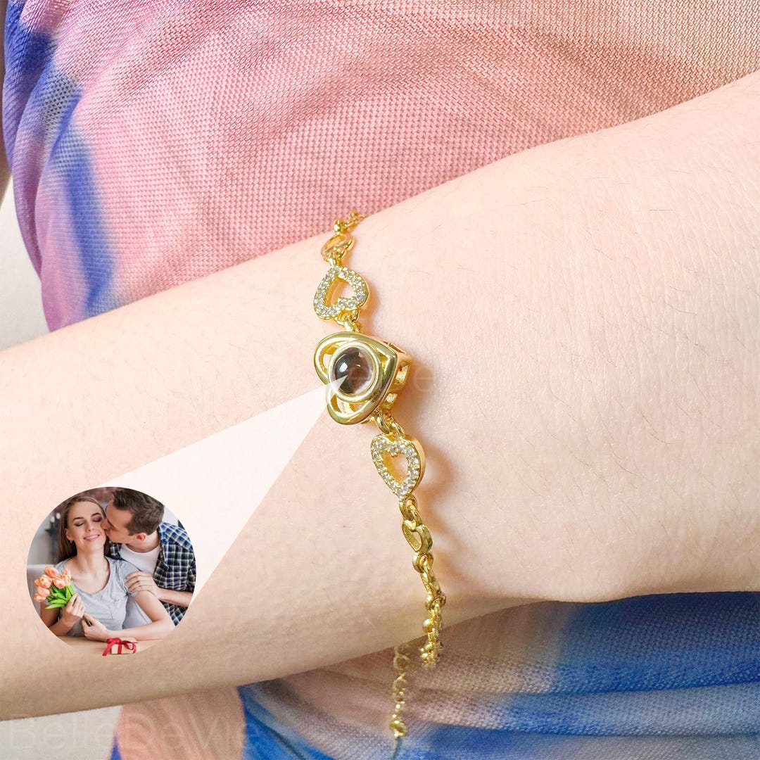 Personalized Projection Bracelet, Custom Photo Diamond Heart Bracelet ...