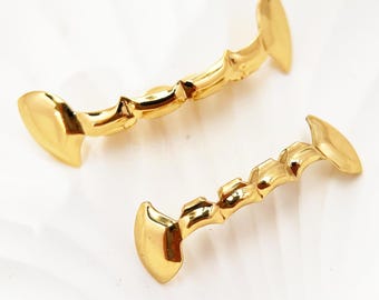 Iced Out Fang 14k Gold Plated Teeth Grillz, Hip Hop Vampire Tooth Cap, Bling Fanged Grillz Jewelry, Trendy Rapper Style Dental Accessory