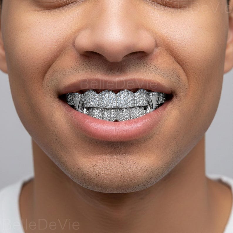 Iced Out Grillz Gold Plated Zircon Hip Hop Teeth, Solitaire Halo Set ...