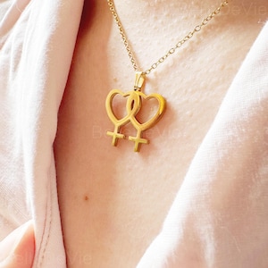 Lesbian Pride Necklace, Double Venus Necklace, Lesbian Gender Pendant, Gold Lesbian Jewelry Christmas Gift For Her, Wedding Lesbian Necklace