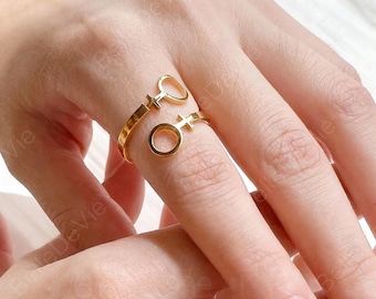 Anillo Orgullo Lésbico, Anillo Doble Venus, Joyería con Símbolo de Género Lésbico, Anillo Lésbico Dorado, Regalo de Boda para Ella, Joyería Lésbica Navideña