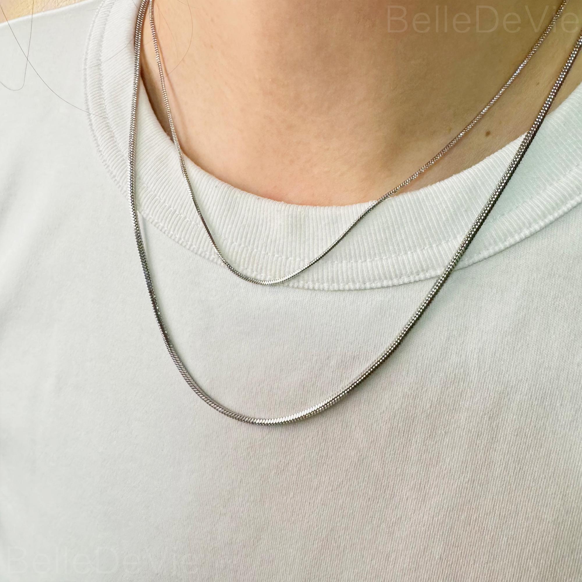 Sterling Silver Snake Chain Necklace | Titanium Steel Square