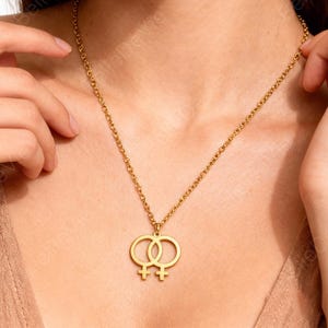 Collana lesbica riempita in oro 14k con 2 opzioni, gioielli con orgoglio lesbico, collana doppia Venere in argento sterling, regalo per la festa della mamma.