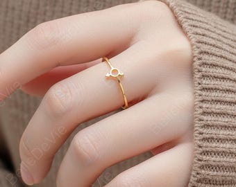 Anillo de orgullo LGPTQ, anillo doble Venus/Marte, joyería con símbolo de género lésbico, anillo lésbico dorado, regalo de boda para ella, joyería gay de Navidad