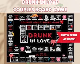 Jeu de date nocturne ivre en amour couples buvant jeu de société imprimable téléchargement numérique modifiable adulte amusant cadeau d'anniversaire romantique pour elle 2