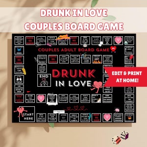 Date night game drunk in love couples drinking board game printable editable digital download adult fun romantic anniversary gift for her 2