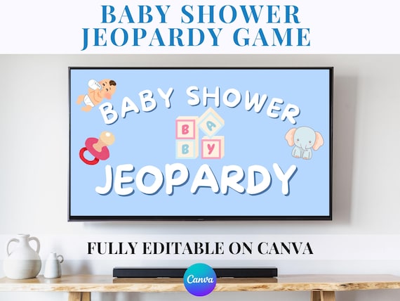 baby shower jeopardy games for childrens editable powerpoint template cute game for pregnancy announcement activity blue baby shower quiz