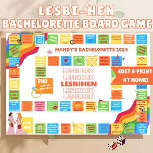 LESBIHEN lesbian hen do game personalised bachelorette party games lesbian printable editable board game hen do party games lgbtq