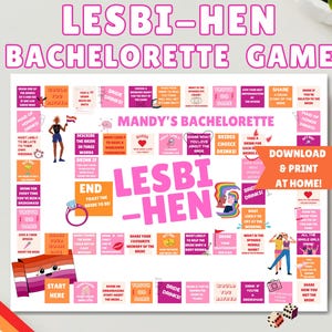 LESBIHEN lesbian hen do game personalised bachelorette party games lesbian printable editable board game hen do party games lgbtq gay