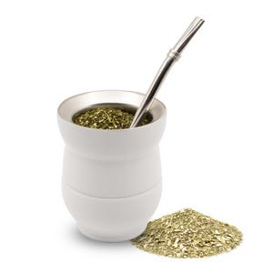 Stainless Steel Yerba Mate Cup Small and Bombilla Set - White Color - 6 Ounce