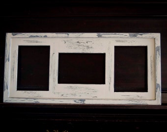 Collage Picture Frame - MULTI 3 Opening 5x7 distressed collage picture frame with 2) 5x7's in portrait & 1) 5x7 in landscape...almond