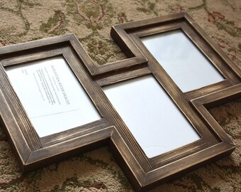 Collage Picture Frame - MULTI 3 Staggered 5x7 distressed collage picture frame ...dark walnut stain with medium distressing