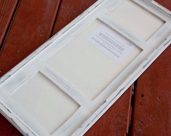 MULTI 3 Opening distressed collage picture frame with 1) 8x10 & 2) 5x7's ...White....HANDMADE