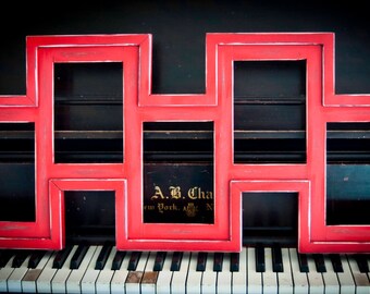 MULTI 5 Opening Staggered 5x7 distressed pine collage picture frame with the 5x7's in the portrait position...red...HANDMADE