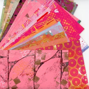 Printed Collage Paper, Printed Painted Papers, Mixed Media, Junk Art Journals, Ephemera Art, Mixed Colors Red Orange Pink Purple, 20 PC