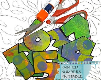 Numéros de papier peint imprimable de collage, album numérique de fourrage de collage, téléchargement peint imprimable de nombres