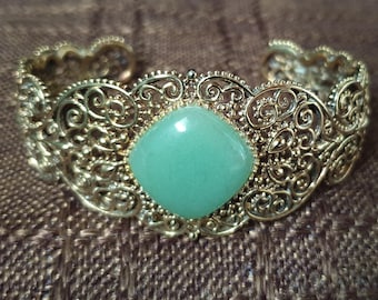 1950s Chinese Export Jade Cuff Bracelet – Sterling Silver Vermeil Filigree