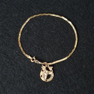 One-of-a-Kind Vintage Italian 10K Solid Gold Horseshoe Charm Herringbone Chain Bracelet image 1
