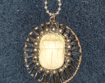 Vintage PLUX Italië sterlingzilveren Scarabee-hangerketting: Egyptische Revival