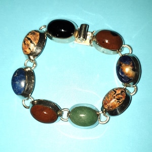 Chunky Vintage Taxco Mexico TH-75 Sterling Silver Multi-Gemstone Link Bracelet | 33.55g