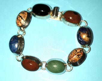 Vintage Taxco Mexico 925 Sterling Silver Multi-gemstone Chunky