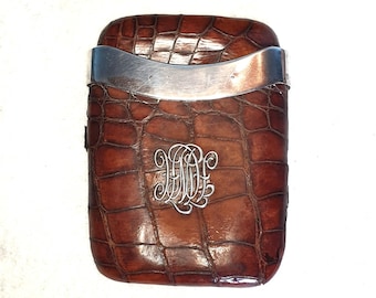 Antique 1840s Victorian Sterling Silver & Alligator Leather Cigar Case — Richard Mosley, London Silversmith