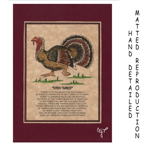 Items similar to TOTEM TURKEY Totem Animal Print on 5x7 Mat Board