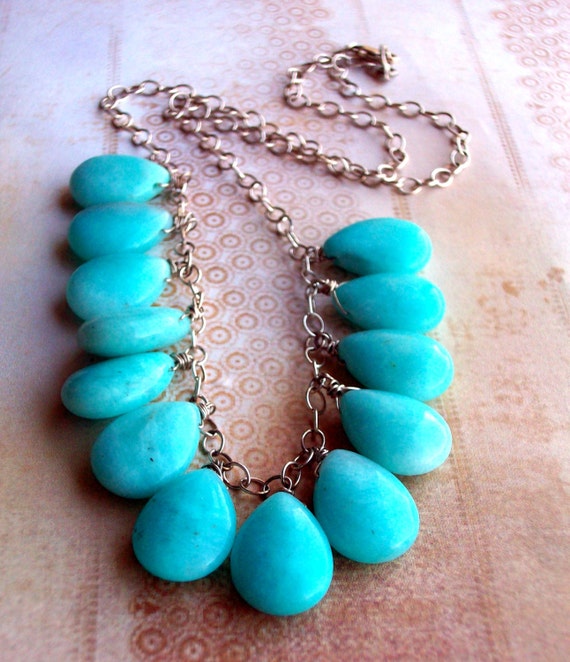 Items similar to Summer Dream - Carribbean Blue Teardrop Chalcedony and ...