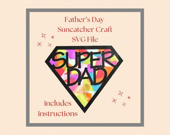 Father's Day Craft, Father's Day Suncatcher Craft, Tissue Paper Craft Activity, Kids and Toddler Mess Free Craft, Kids Printable Activity