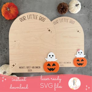 Halloween Handprint Sign Laser SVG File, Our Little Boo Footprint Keepsake, My First Halloween, Halloween SVG,  Halloween Laser Cut File