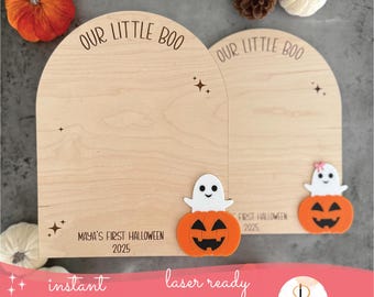 Halloween Handprint Sign Laser SVG File, Our Little Boo Footprint Keepsake, My First Halloween, Halloween SVG,  Halloween Laser Cut File