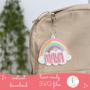 Rainbow Name Tag Laser SVG File,Rainbow Backpack Name Tag, Keychain Laser SVG, Rainbow Keychain, Backpack Tag SVG, Laser Cut File