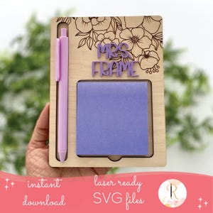 Sticky Note Holder SVG, Floral Notepad Holder SVG, Teacher Appreciation Gift SVG, Floral Sticky Note Holder Laser, Glowforge Laser Cut File