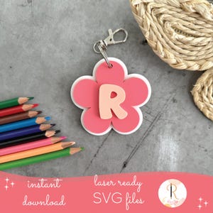 Retro Daisy Initial Keychain Laser SVG File, Daisy Initial Keychain, Keychain Laser SVG, Backpack Tag SVG,Laser Cut File, Backpack Tag