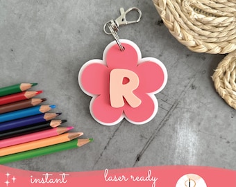 Fichier SVG laser rétro Daisy initiale porte-clé, porte-clé initiale Daisy, porte-clé Laser SVG, SVG d'étiquette de sac à dos, fichier découpé au Laser, étiquette de sac à dos