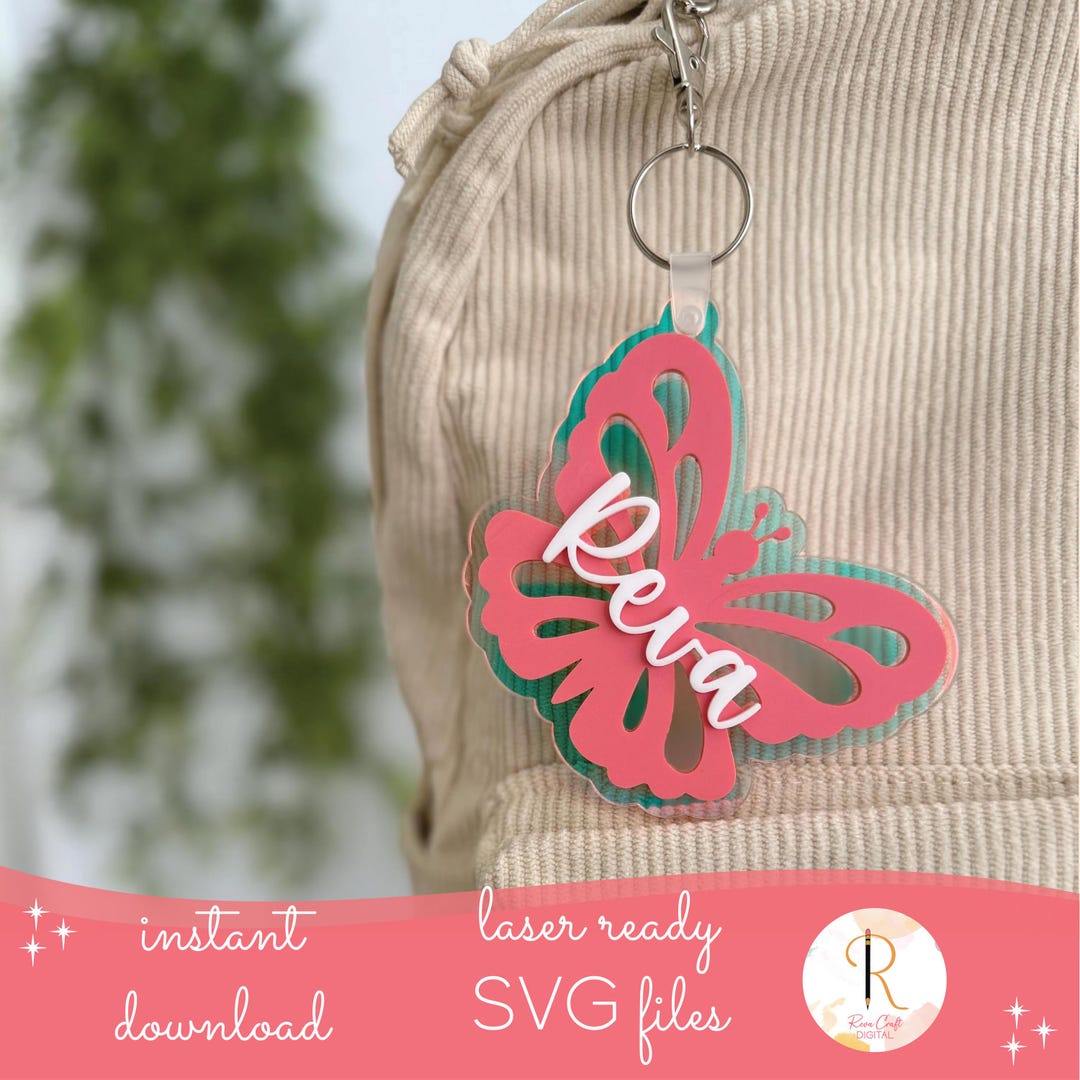 Butterfly Backpack Tag Laser SVG File, Personalized Butterfly Name Tag ...