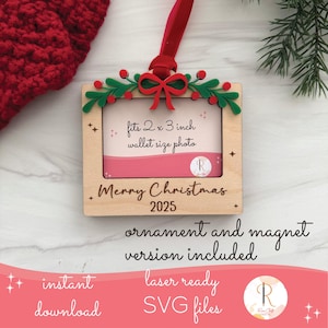 Julmistle/grönt fotoramsprydnad eller magnet SVG: Laserskuren julfil,