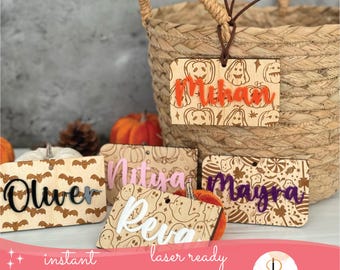 Halloween Basket Tag Laser File, Engraved Name Tag, Boo Basket tag svg, Halloween SVG, Halloween Laser SVG File, Halloween Gift SVG