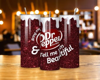 Dr. Pepper Glittery Tumbler: 20oz Insulated Stainless Steel Travel Mug