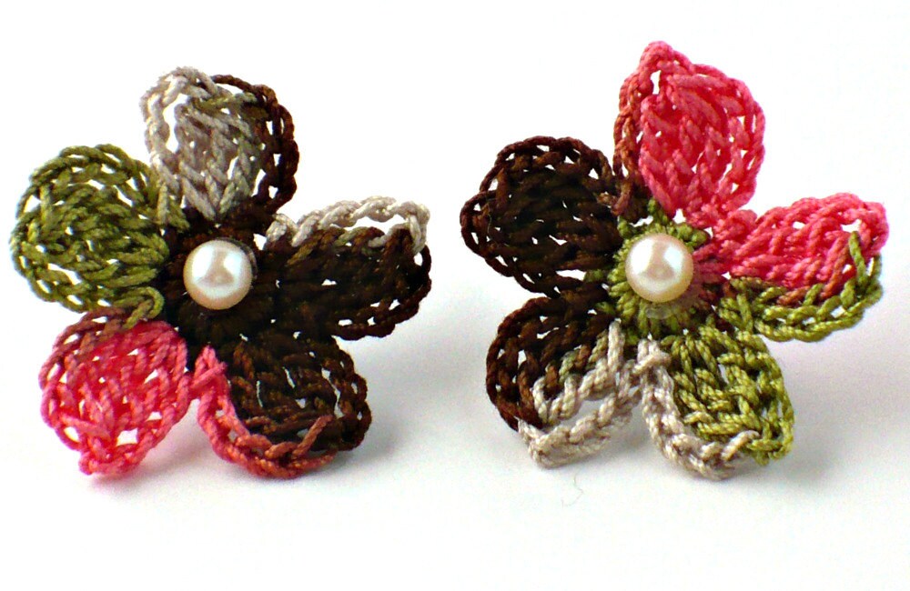 Flower Crochet Earrings Hypoallergenic Stud Earrings Chocolate Etsy