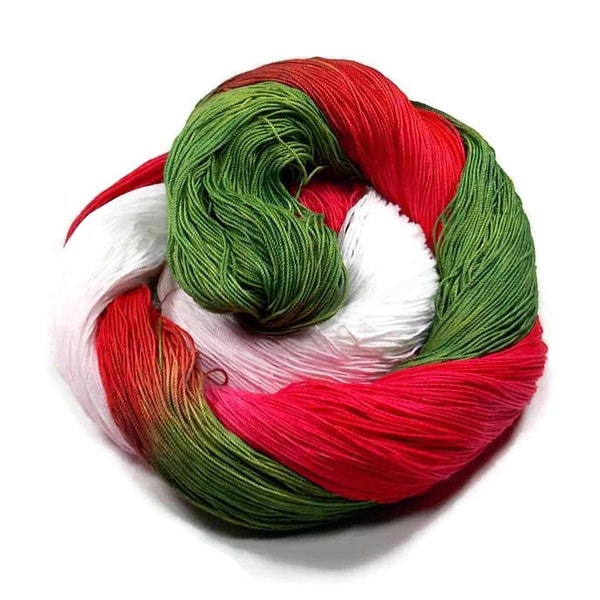 300 Yards Hand Dyed Cotton Crochet Thread Size 10 3 Ply Red White Green Hand Painted Fine Cotton Yarn