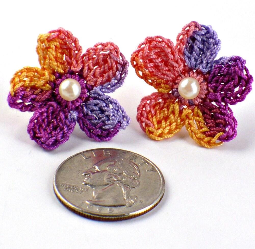 Flower Crochet Earrings Stud Earrings Hypoallergenic Lavender Etsy