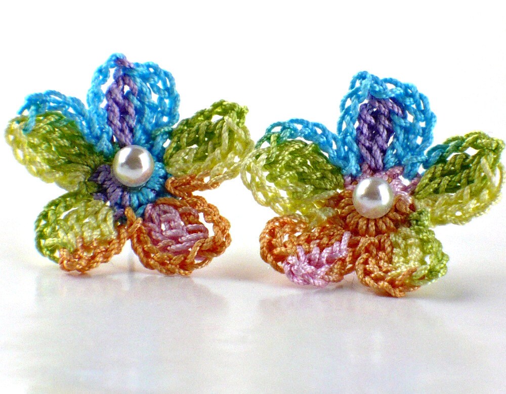 Flower Crochet Earrings Stud Earrings Hypoallergenic Yellow Etsy